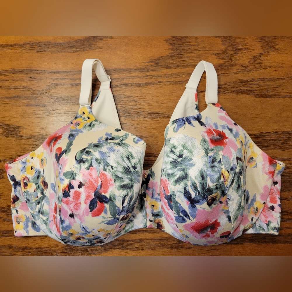 Cacique Lightly Lined Balconette Underwire Bra. Ivory featuring a floral pattern